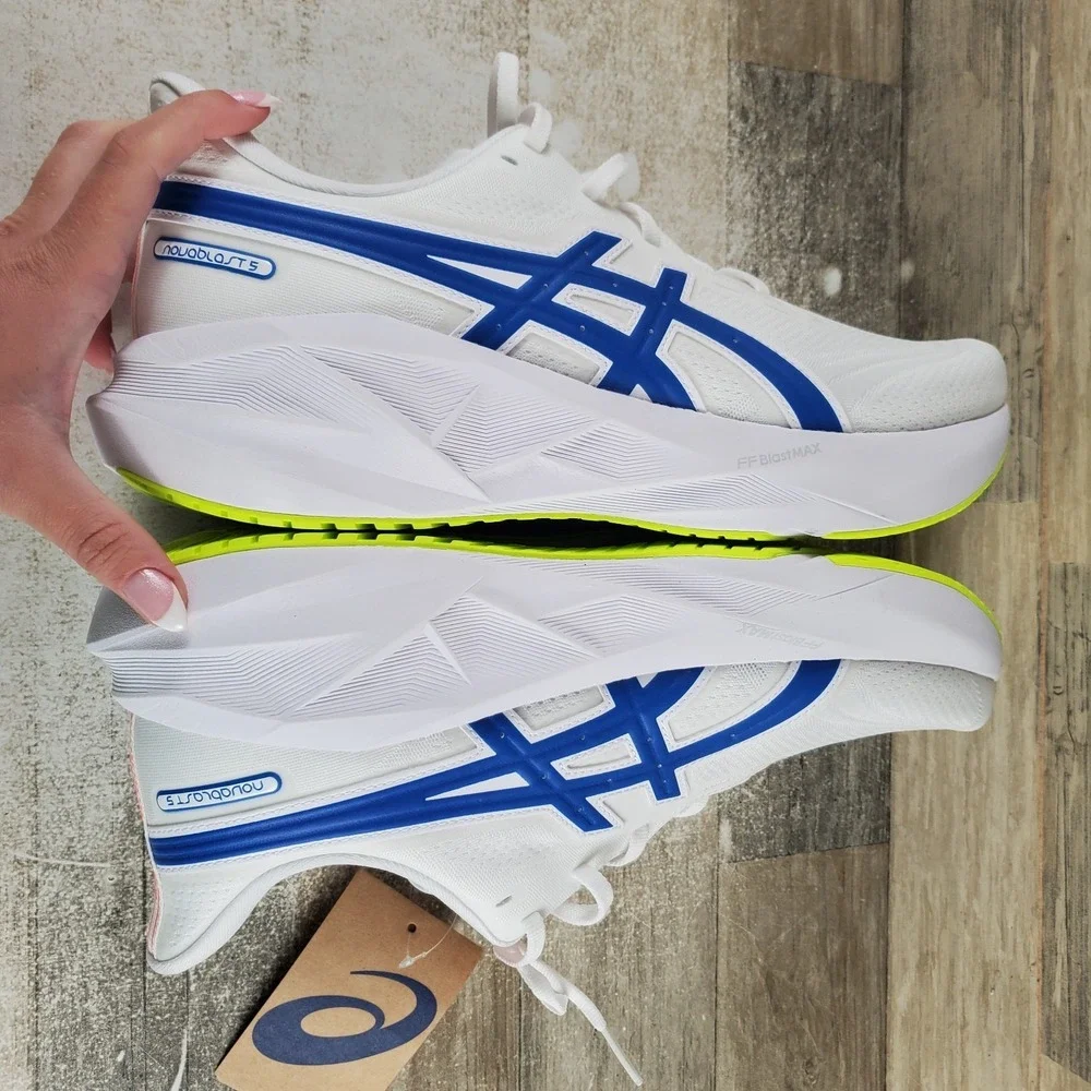 ASICS Novablast 5 ATC Mens Shoes Sz 12 Athletic Running White Tuna Blue Sneakers